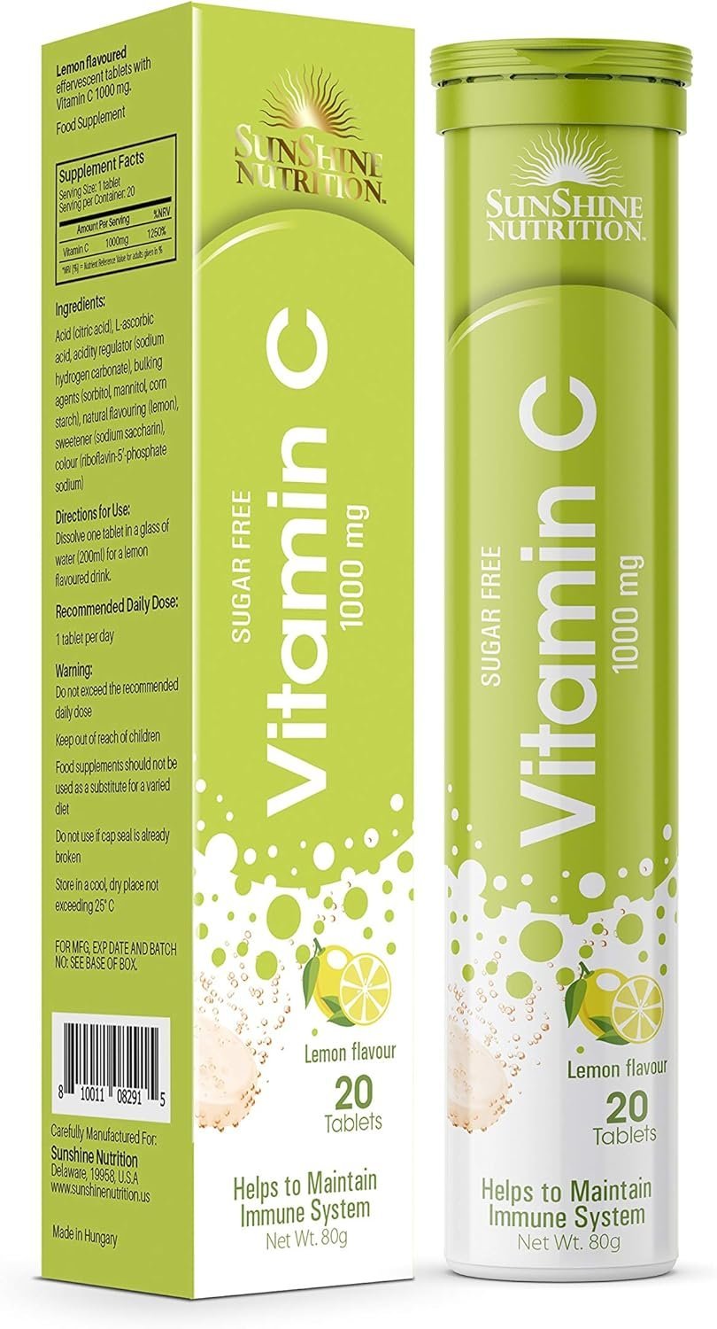 Sunshine Nutrition Vitamin C Effervescent Lemon, 1000mg, 20tablets