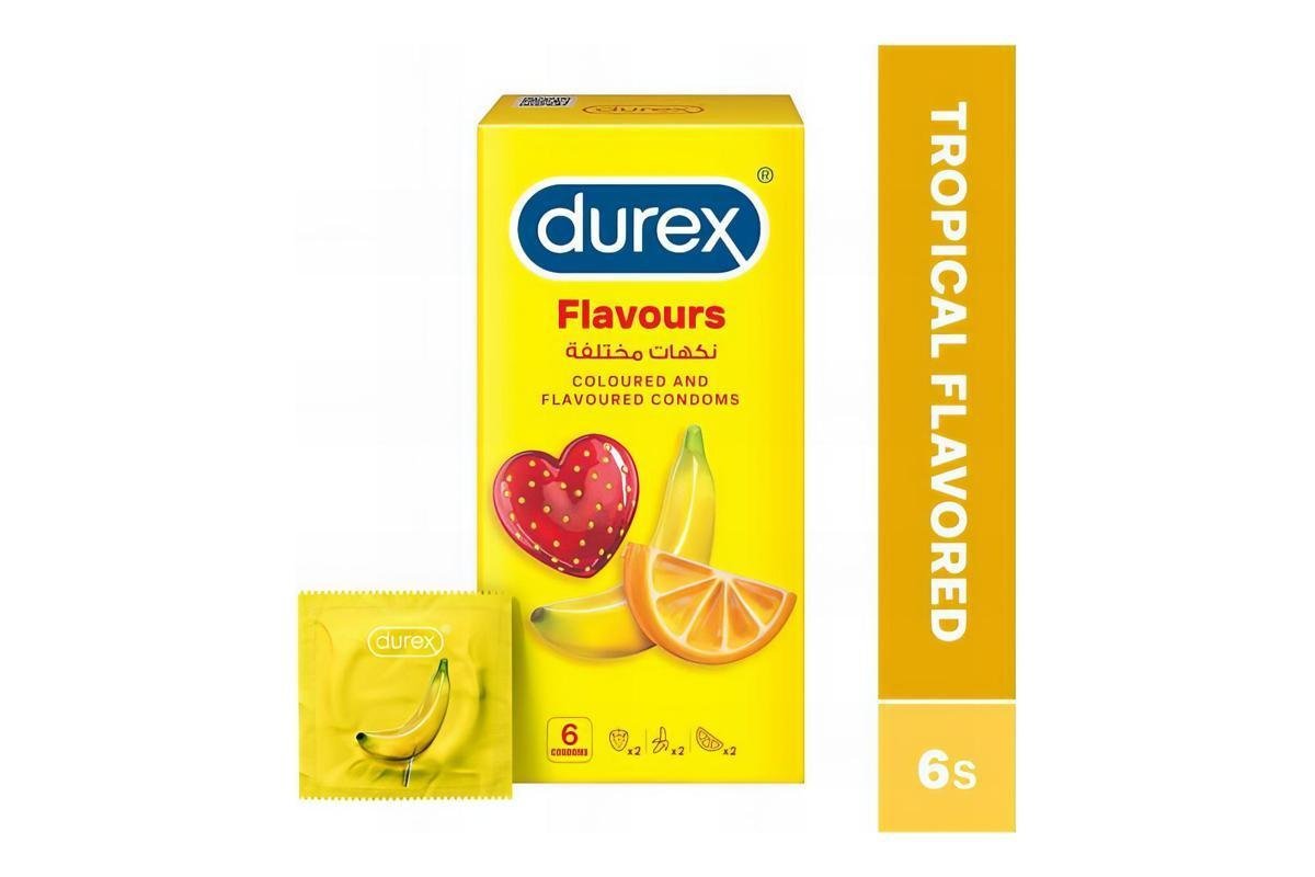 Durex Tropical Flavours Coloured And Flavoured Condoms for Men, 6 Pieces