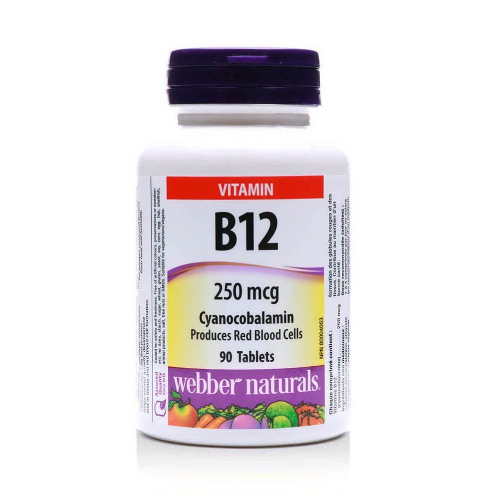 Webber Naturals Vitamin B12 Cyanocobalamin 250mcg Tablets